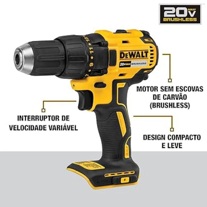 Parafusadeira/Furadeira de Impacto Dewalt Brushless Com 2 Baterias 20V Li-Ion Carregador Bivolt e Maleta