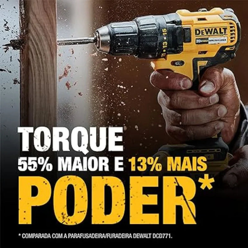 Parafusadeira/Furadeira de Impacto Dewalt Brushless Com 2 Baterias 20V Li-Ion Carregador Bivolt e Maleta