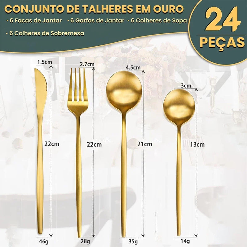 Talheres Gold Glamour Premium Smart Housi - COMPRANDO HOJE LEVA O DOBRO (ÚLTIMAS UNIDADES)