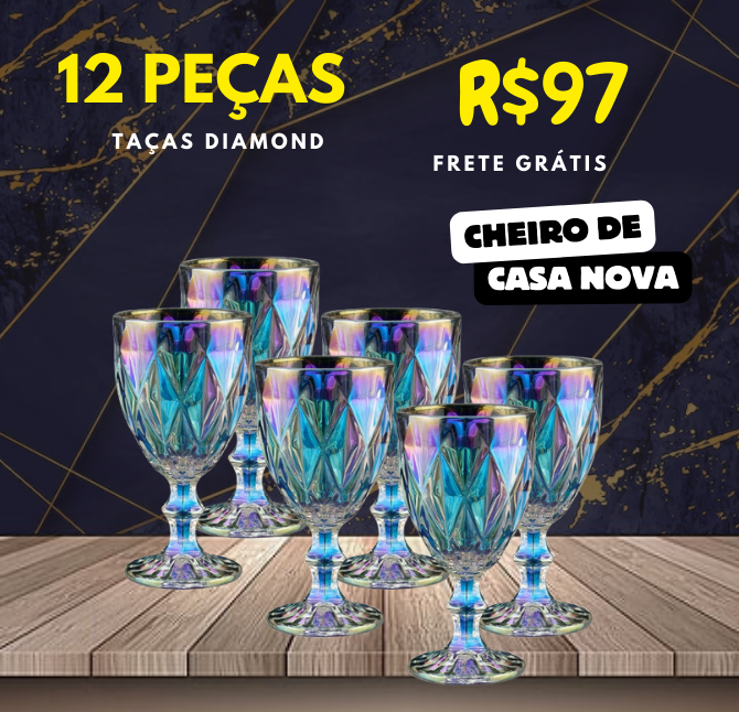 Jogo 12 Taças Luxo Diamond Vidro 320ml