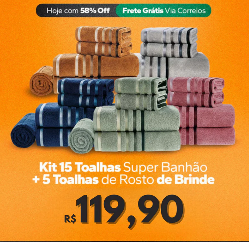 Kit 15 Toalhas Super Banhão de Alta Maciez e Absorção +5 Toalhas de Rosto de BRINDE