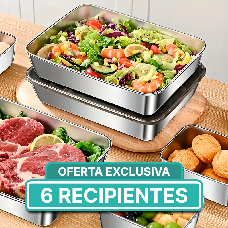 Conjunto de 6 Recipientes em Inox com Tampa Anti Vazamento