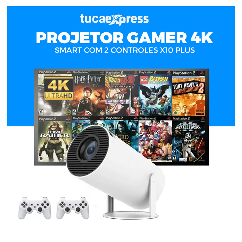 Projetor 4K Gamer Smart C/ 2 Controles X10 Plus